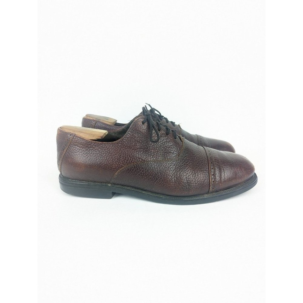 H.S. Trask Men's 11 Bison Leather Oxford Dress Shoes Made In USA Lace Up Brown